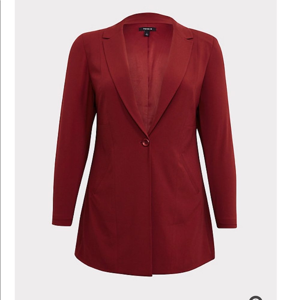 DARK RED CREPE LONGLINE BLAZER